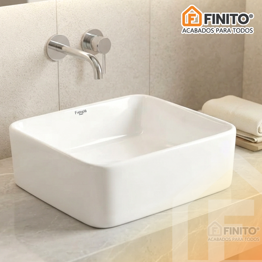 BOWL LOZA LAVATORIO CUADRADO BLANCO ESQUINAS OVALADAS FRENCIA