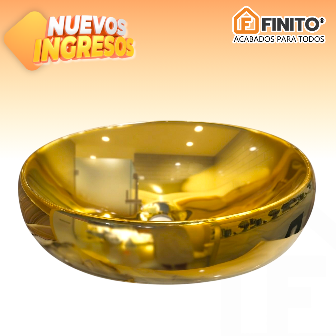 BOWL LOZA LAVATORIO ESMALTADO DORADO OVALADO BRILLANTE