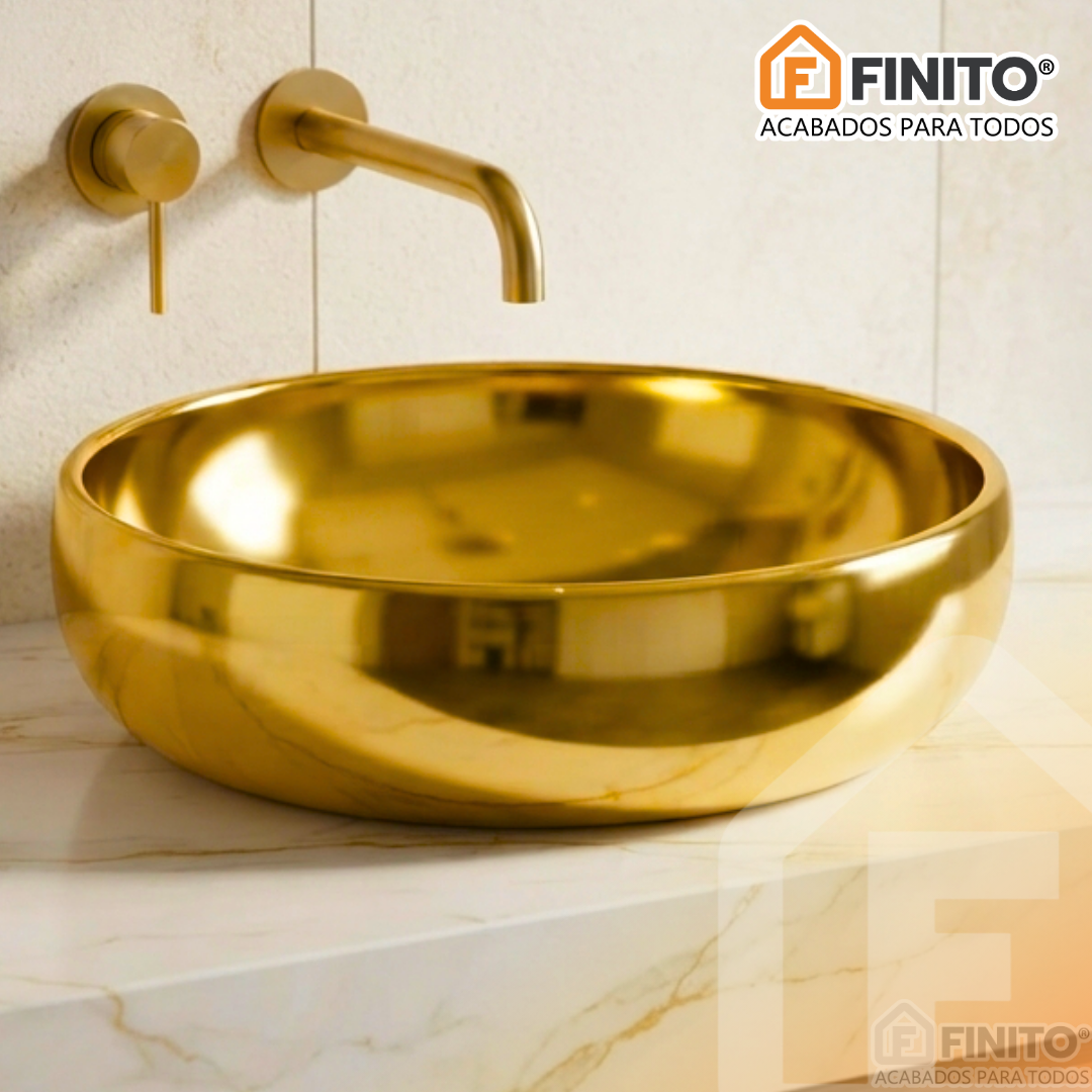 BOWL LOZA LAVATORIO ESMALTADO DORADO OVALADO BRILLANTE