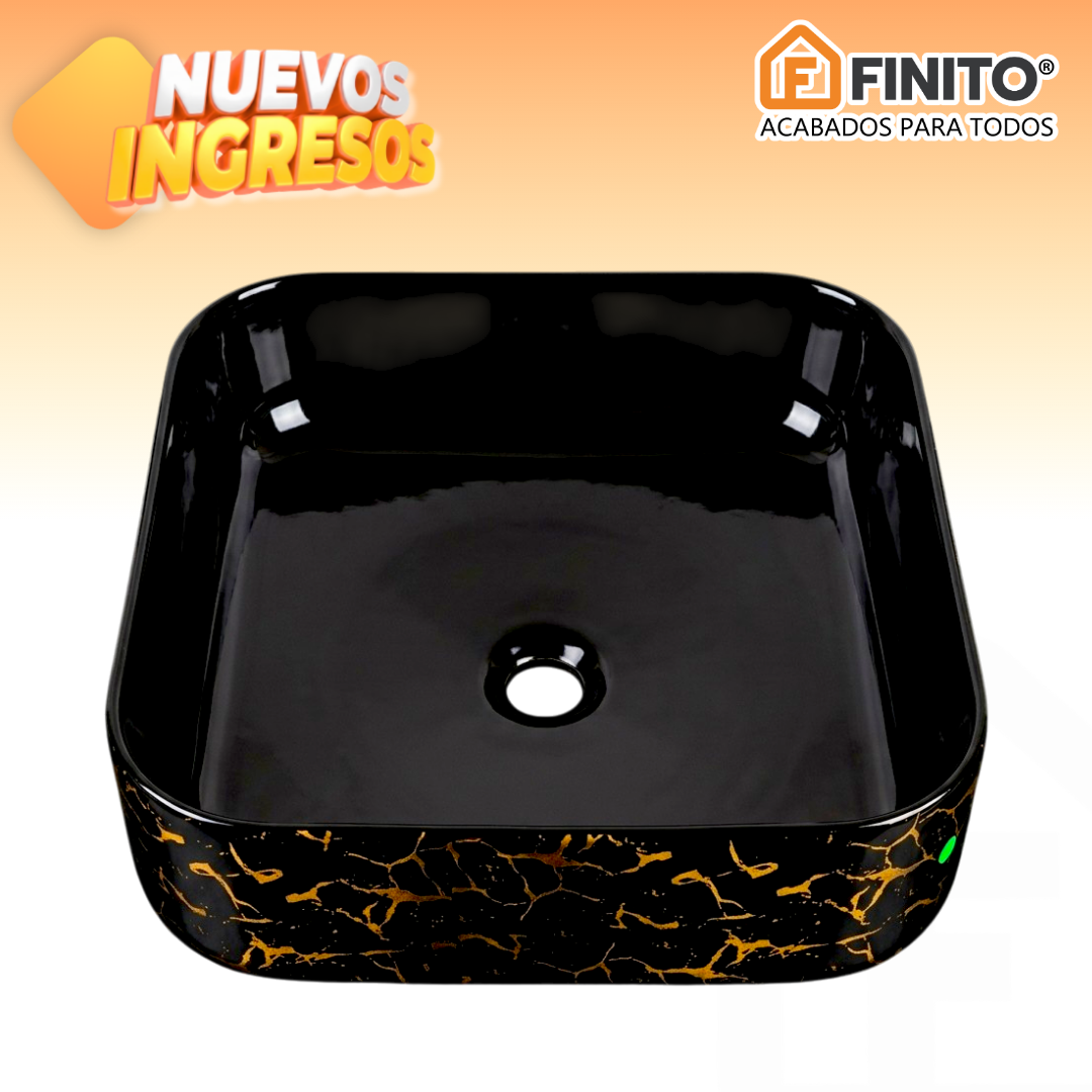BOWL LOZA LAVATORIO NEGRO MARMOLEADO DORADO