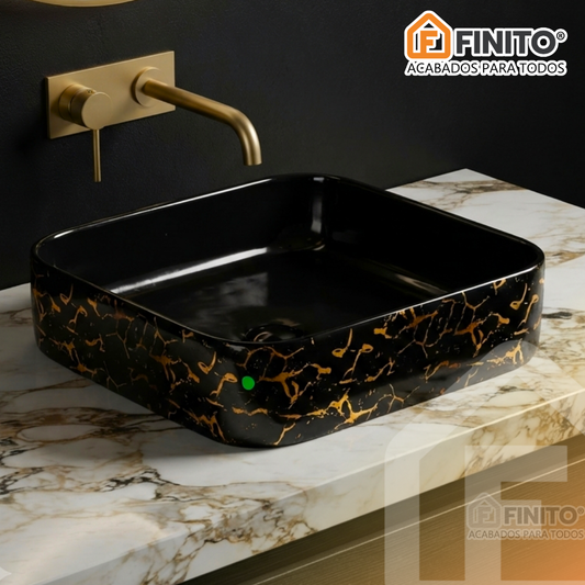 BOWL LOZA LAVATORIO NEGRO MARMOLEADO DORADO