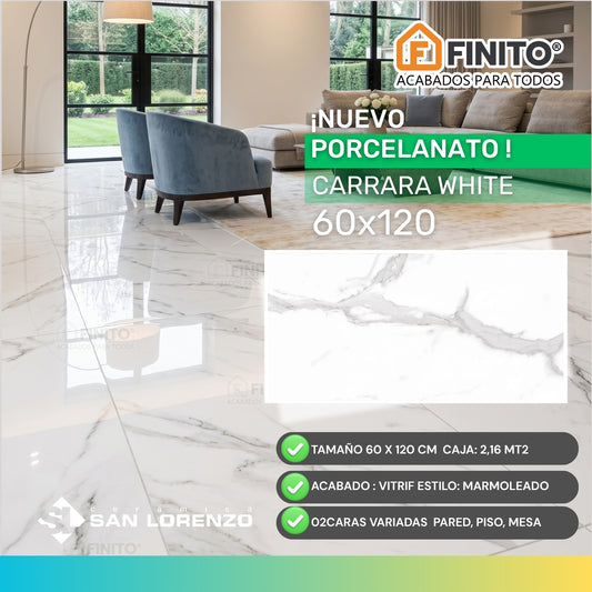 Porcelanato Marmolizado 60x120 2,16Mt2 Carrara White