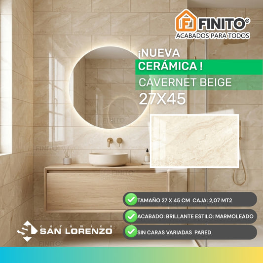 Ceramica Marmolizada 27x45 2,07Mt2 Cavernet Beige