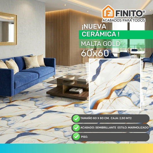 CERAMICA MARMOLIZADA AZUL PARA PISO MALTA GOLD 60 X 60 2.50 MT2