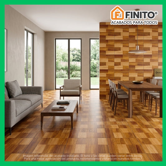 CERAMICA BRILLANTE ESTILO MADERADO PISO - PARED MARRÓN BEIGE CAMEL TECA NOVA MIX 45X45CM 2.29MT2