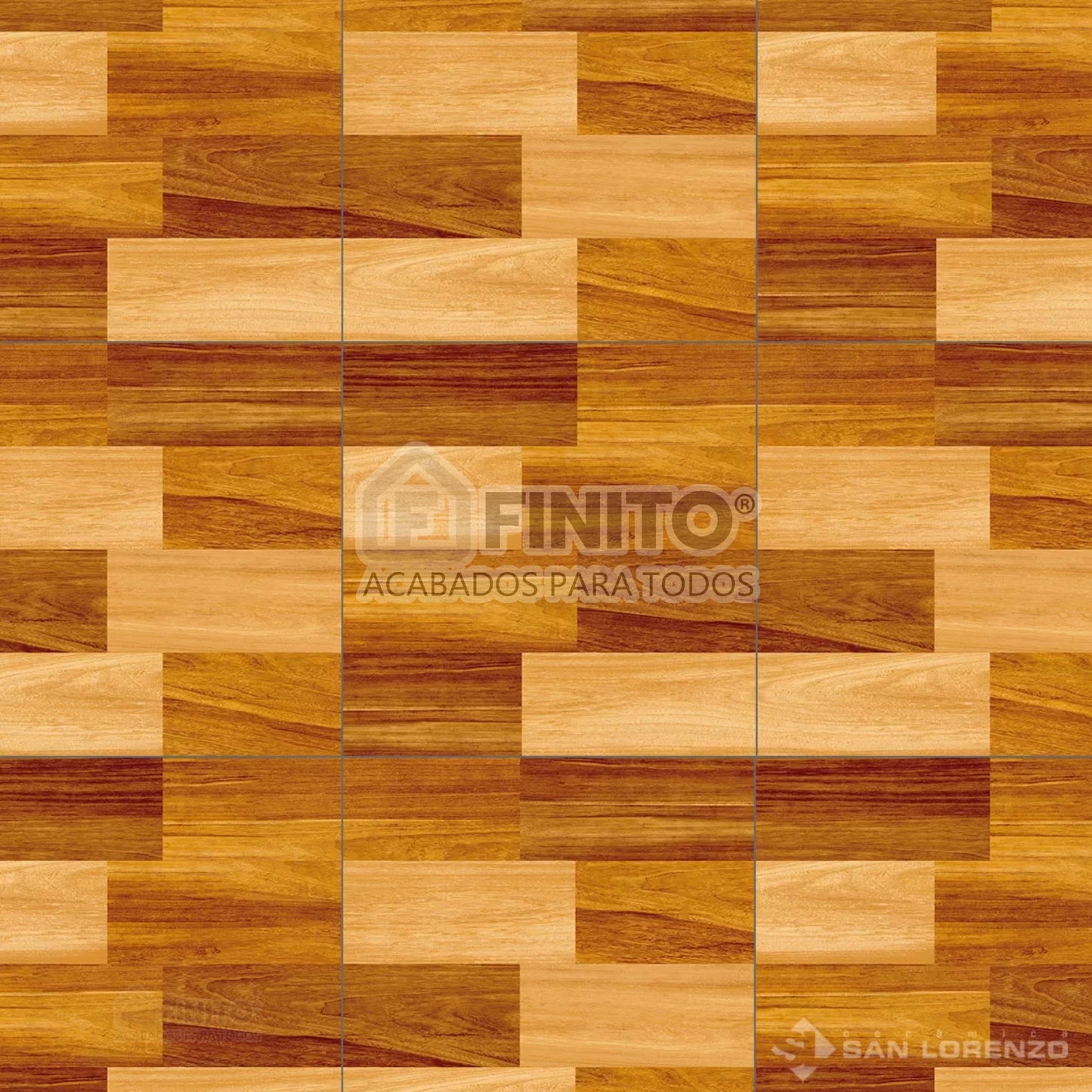 CERAMICA BRILLANTE ESTILO MADERADO PISO - PARED MARRÓN BEIGE CAMEL TECA NOVA MIX 45X45CM 2.29MT2