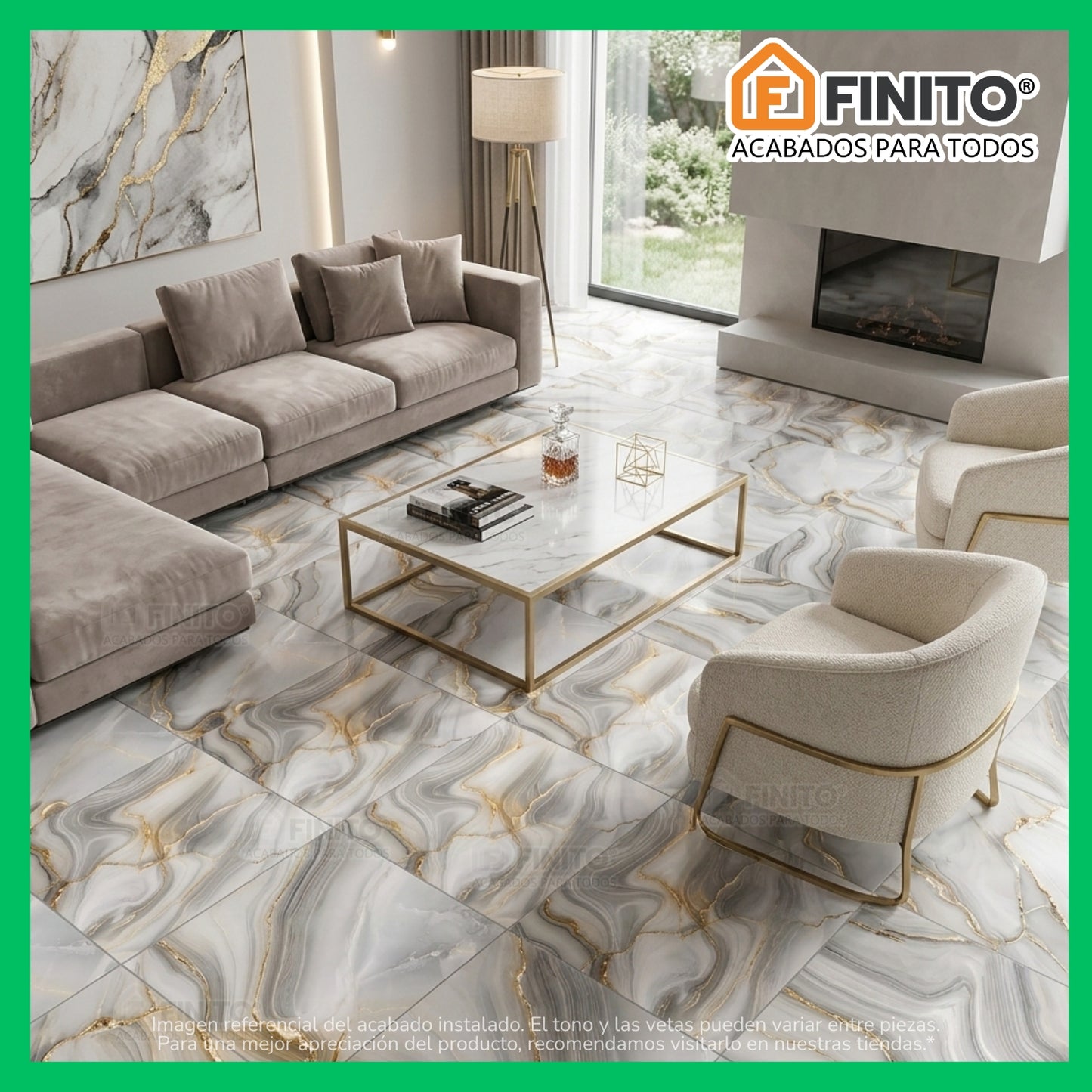 CERAMICA ESTILO MARMOLEADO GRIS, BLANCO Y DORADO DISEÑO ELEGANTE SEMIBRILLANTE TRANSITO ALTO DAMMAM GOLD 45X45CM 2.29MT2