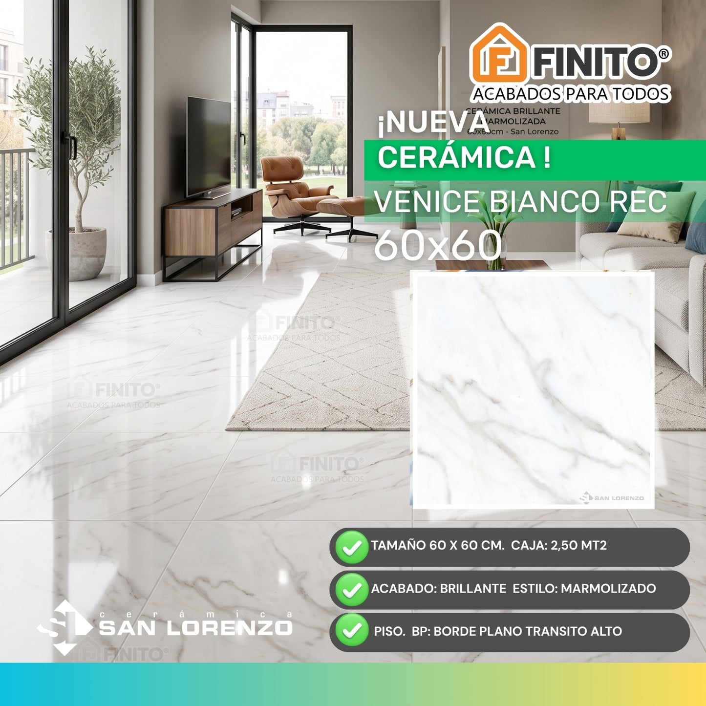 Ceramica Brillante 60x60 2.50Mt2 Venice Bianco