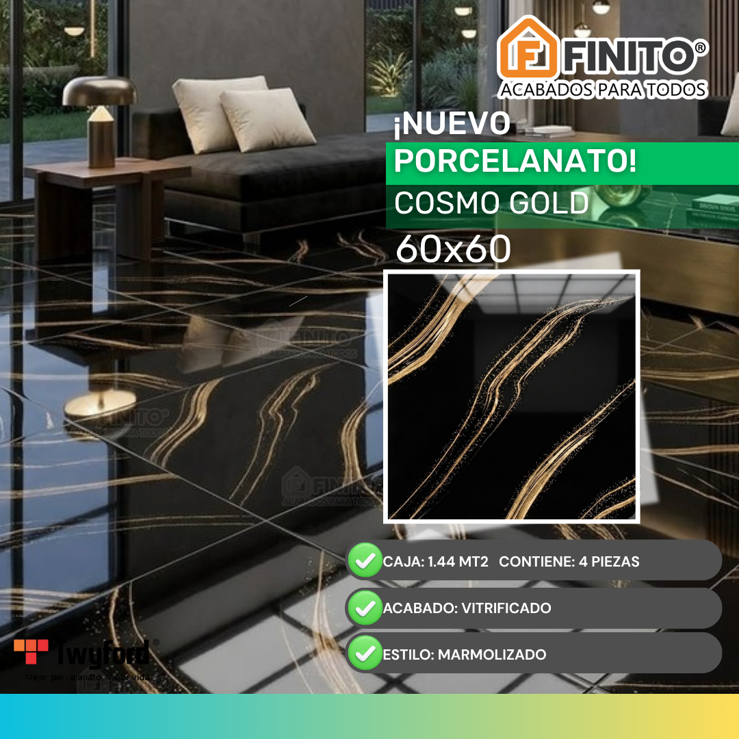 Porcelanato Vitrificado Marmoleado 60x60 1.44Mt2 Cosmo Gold