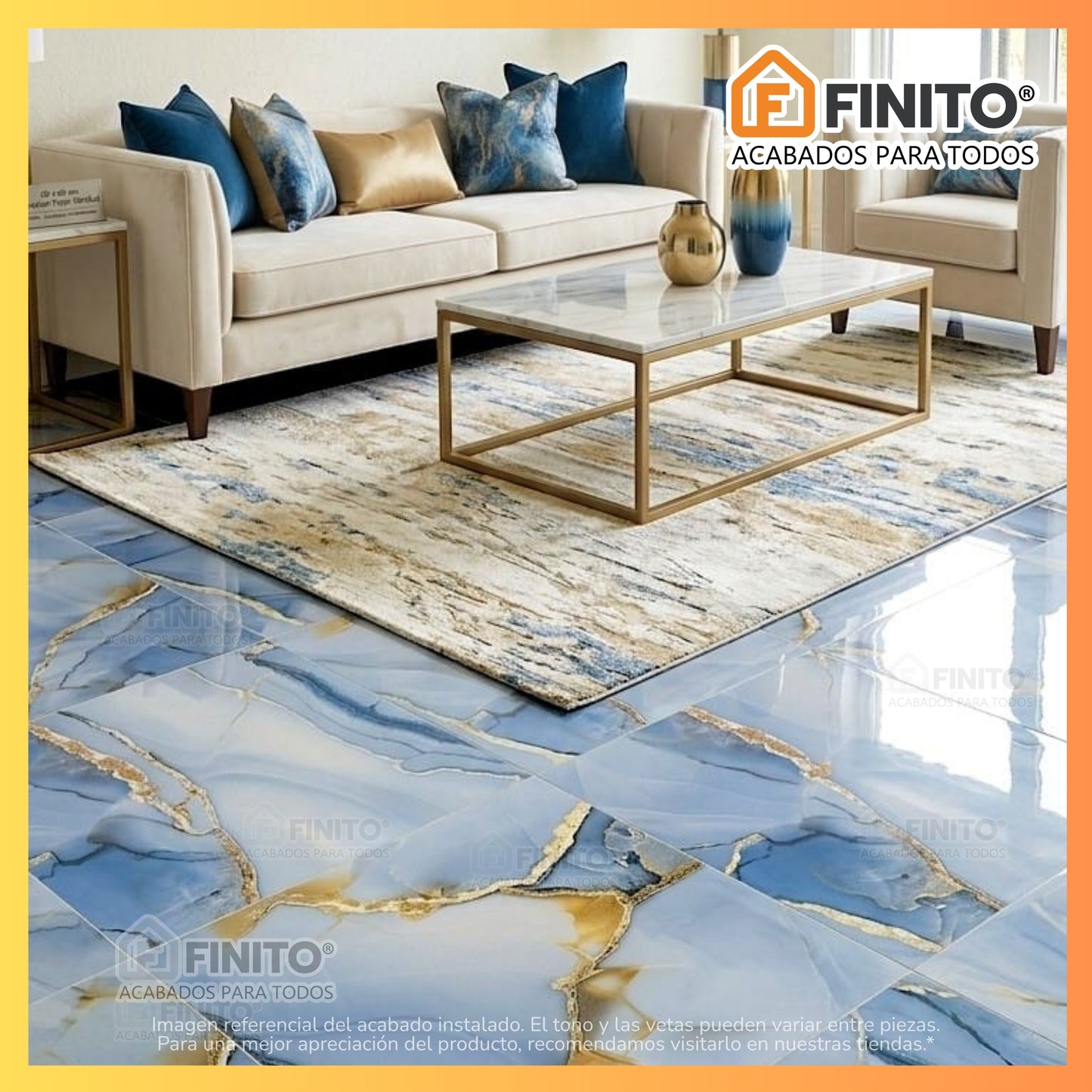 Porcelanato Brillante Marmolizado 60x60 1.44Mt2 Zafiro Real