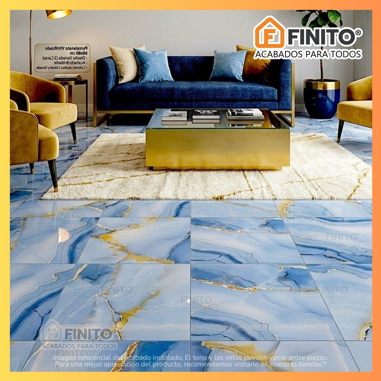 Porcelanato Brillante Marmolizado 60x60 1.44Mt2 Zafiro Real