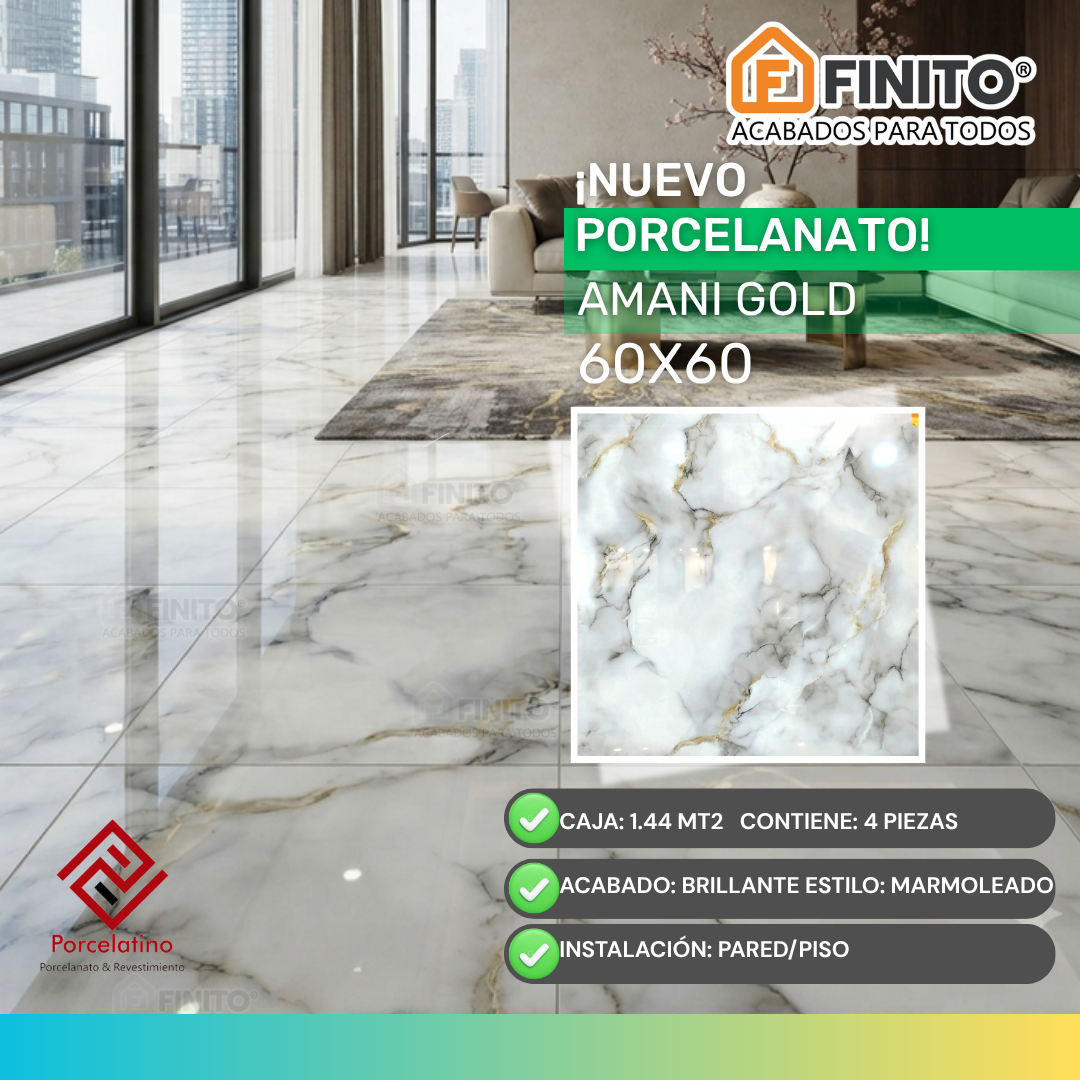 Porcelanato Brillante Marmoleado 60x60 1.44Mt2 Amani Gold
