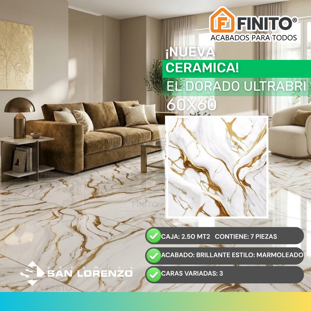 Ceramica Ultra Brillo 60x60 2.50Mt2 Dorado UltraBrillo Rectificado