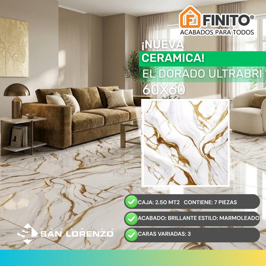Ceramica Ultra Brillo 60x60 2.50Mt2 Dorado UltraBrillo Rectificado