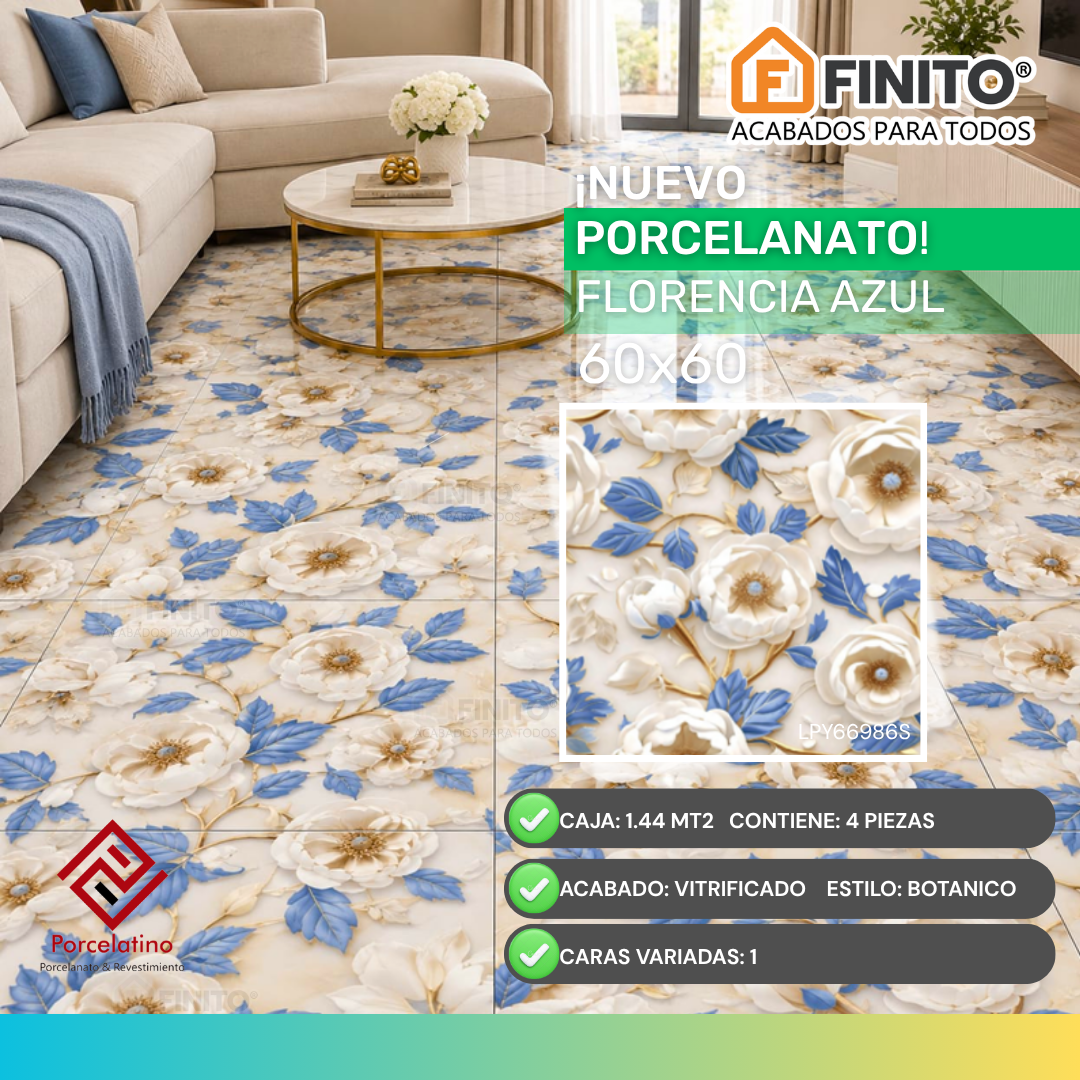 Porcelanato Vitrificado 60x60 1.44Mt2 Florencia Azul