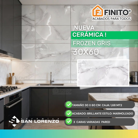 Ceramica Marmolizada 30x60 1,68Mt2 Frozen Gris