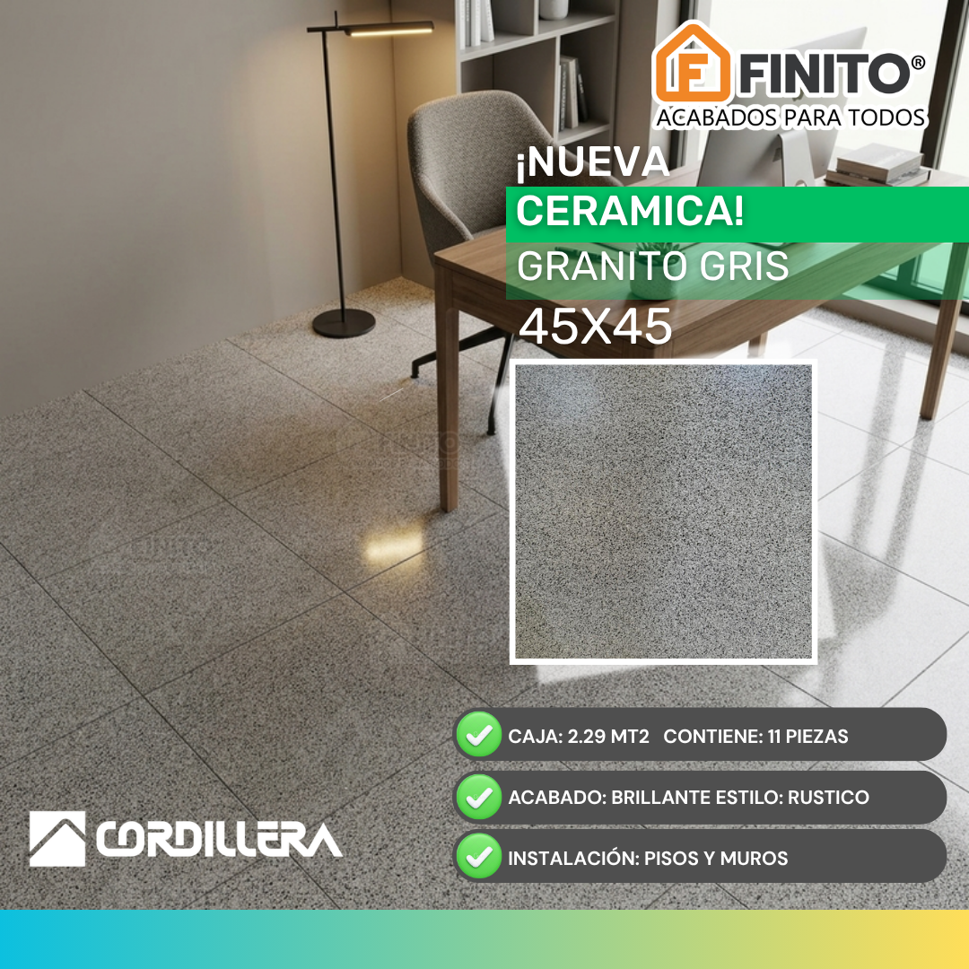Ceramica Brillante Rústico 45x45 2.29Mt2 Granito Gris