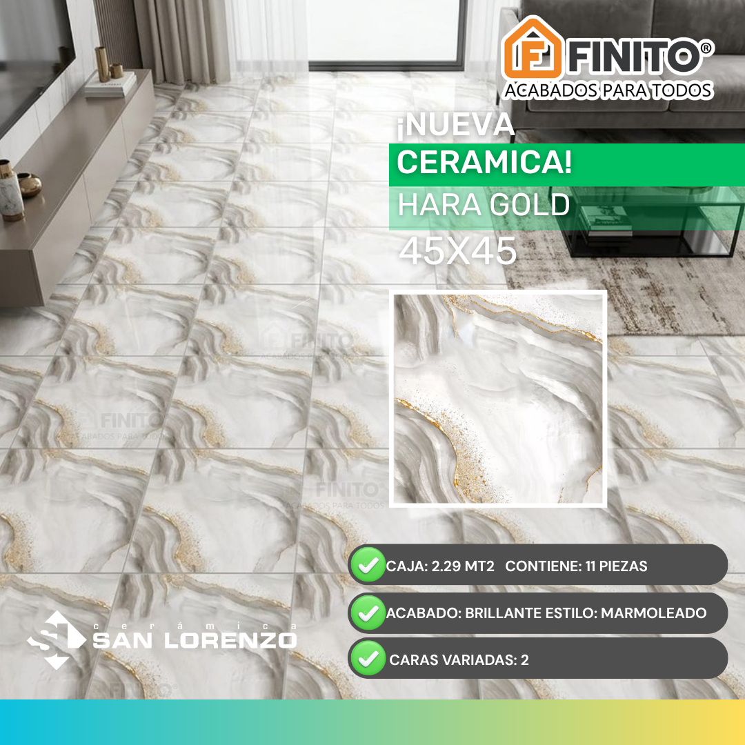 Ceramica Brillante Marmoleado 45x45 Hara Gold