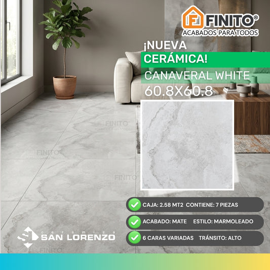 Ceramica Marmolizada 60.8x60.8 2.58Mt2 Canaveral White