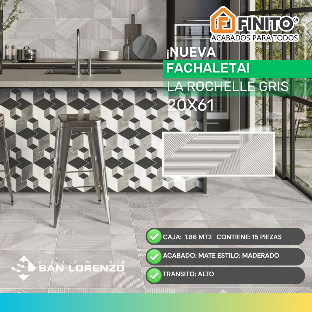 Fachaleta Mate Maderado 20x61 1.86Mt2 La Rochelle Gris