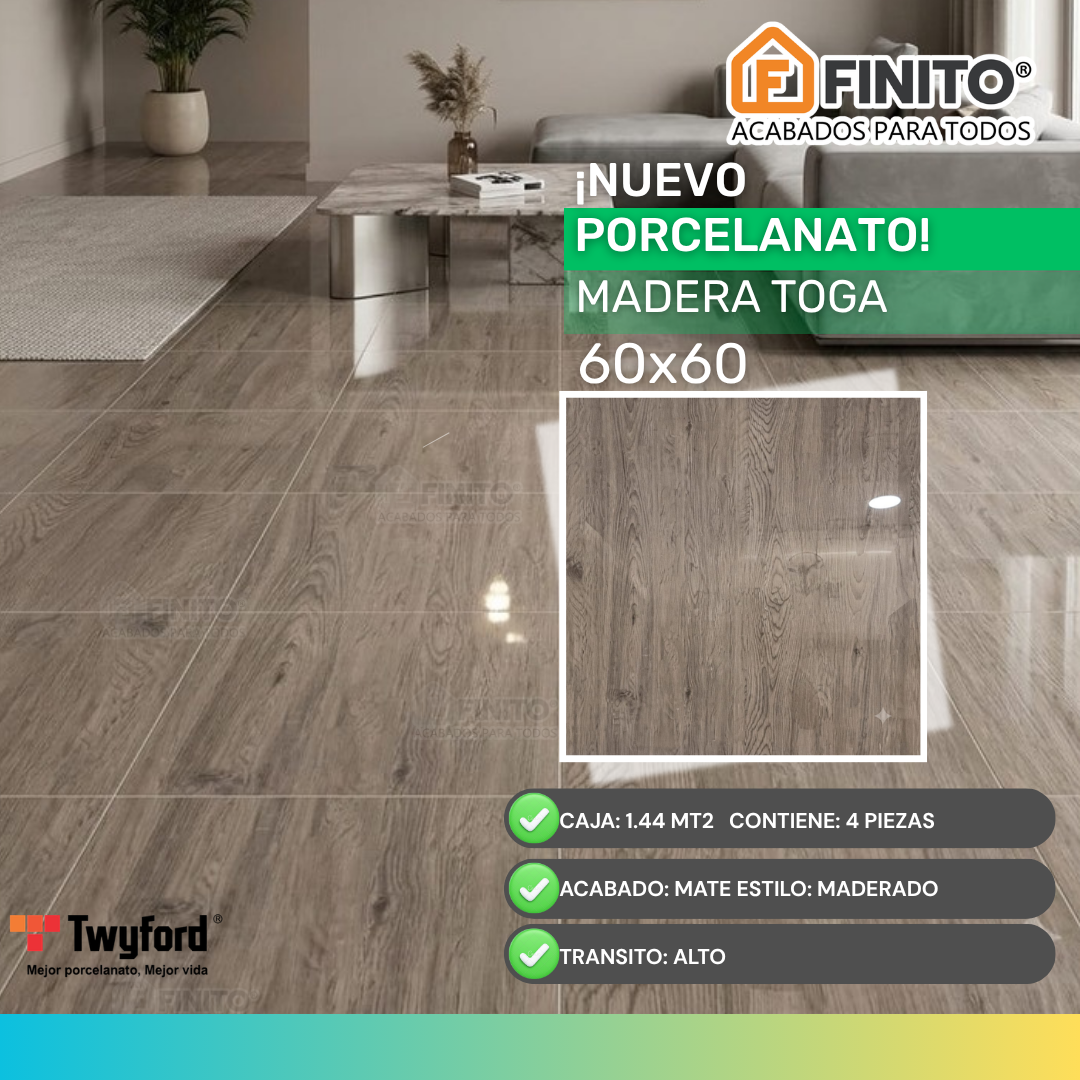 Porcelanato Vitrificado Maderado 60x60 1.44Mt2 Madera Toga