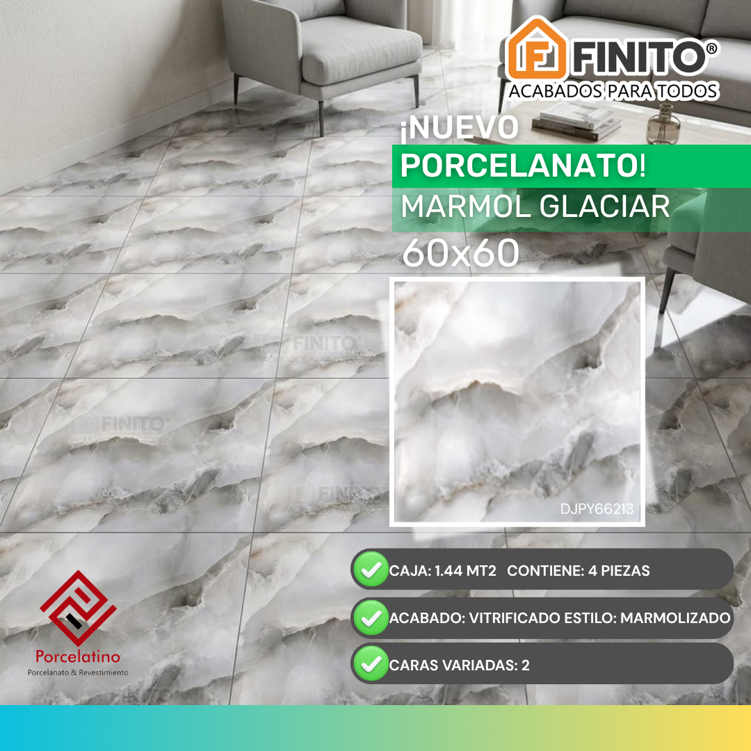 Porcelanato Vitrificado 60x60 1.44MT2 Mármol Glaciar