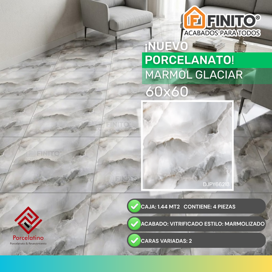 Porcelanato Vitrificado 60x60 1.44MT2 Mármol Glaciar