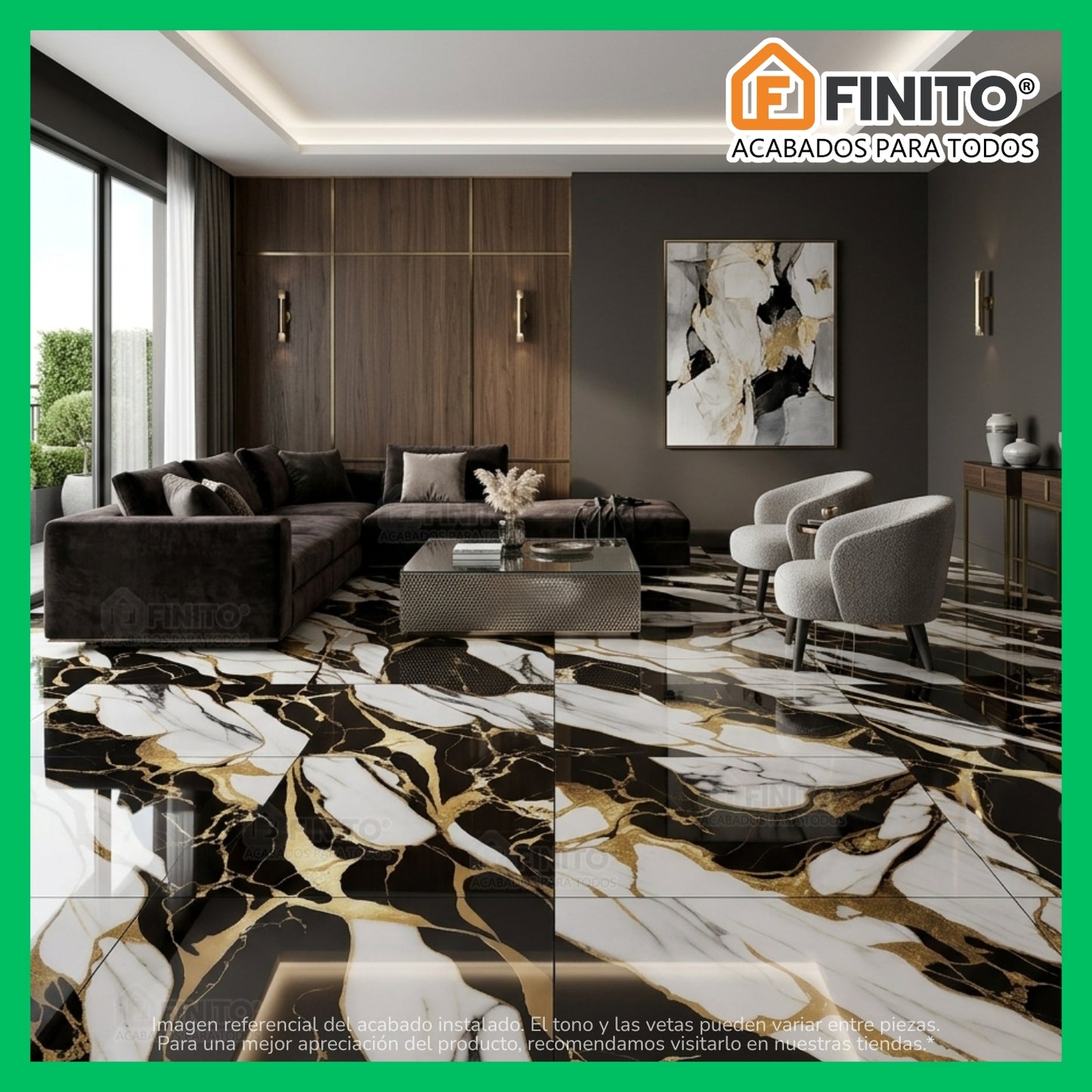 PORCELANATO PULIDO ESTILO MARMOLIZADO PISO PARED NEGRO DORADO BLANCO NOIR GOLD MARBLE 60×60CM 1.44MT2