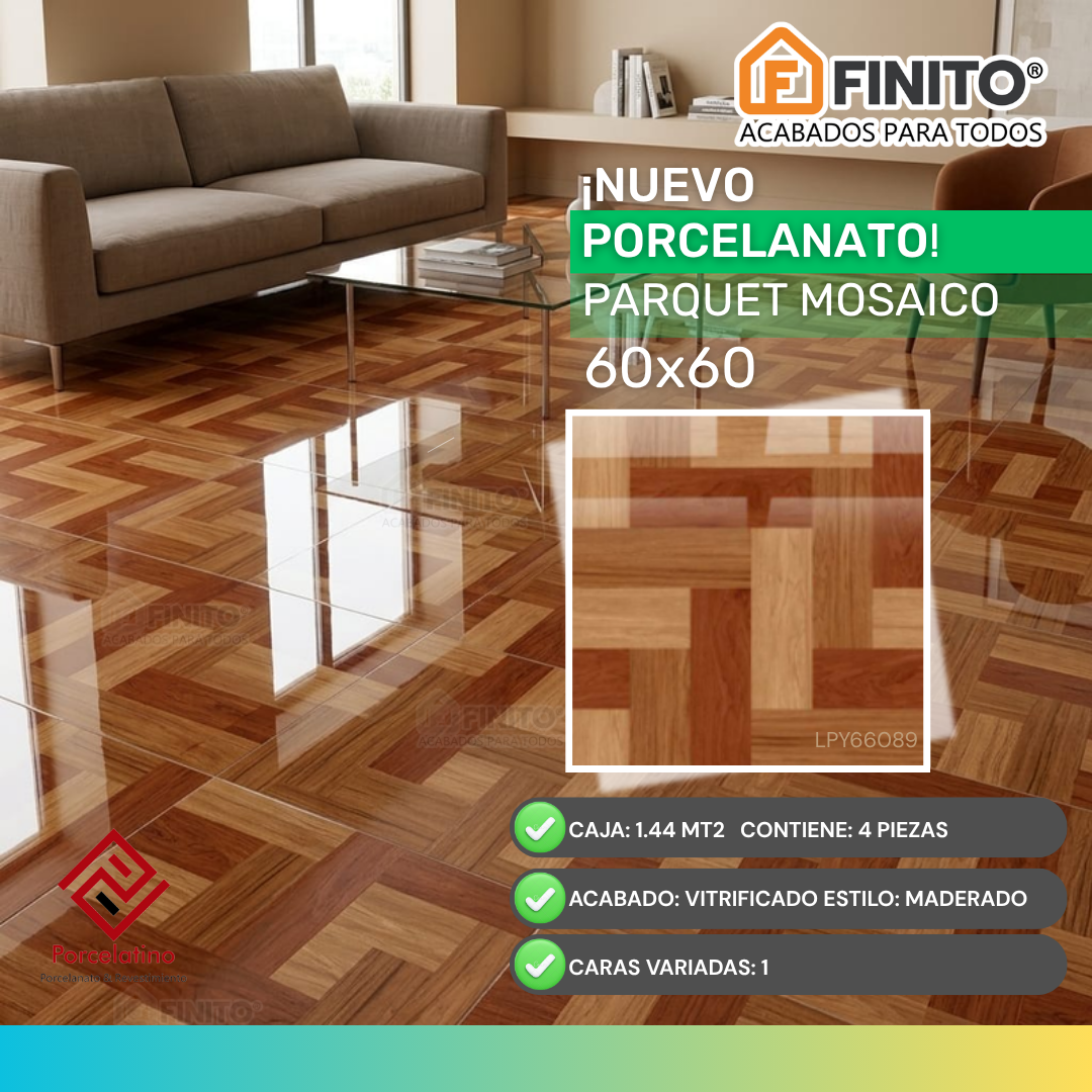 Porcelanato Vitrificado 60X60 1.44MT2 Parquet Mosaico