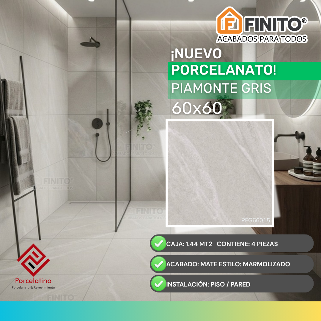 Porcelanato Mate Marmolizado 60x60 1.44Mt2 Piamonte Gris
