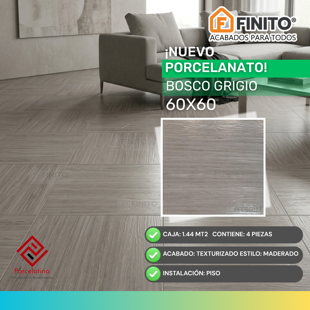 Porcelanato Maderado Texturizado 60x60 1.44Mt2 Bosco Grigio