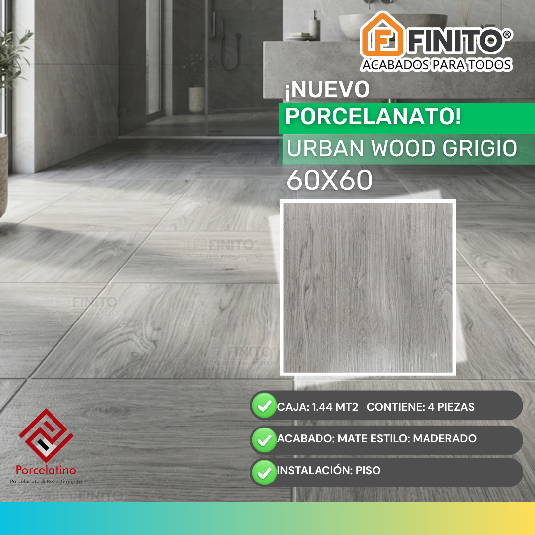 Porcelanato Mate Maderado 60x60 1.44Mt2 Uban Wood Grigio