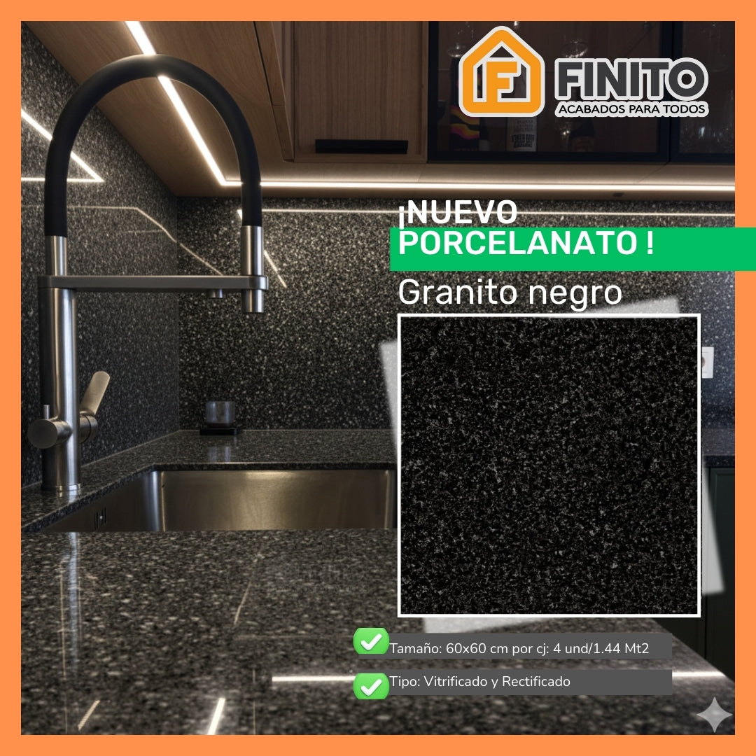 PORCELANATO GRANITO NETRO #66990 60cmx60cm - 1 CAJA 1.44 MT2 (4 PIEZAS)