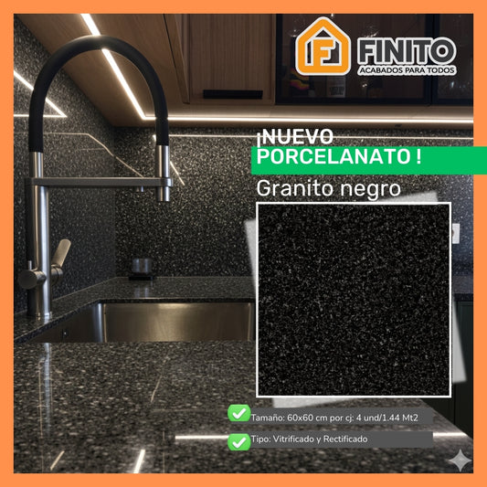 PORCELANATO GRANITO NETRO #66990 60cmx60cm - 1 CAJA 1.44 MT2 (4 PIEZAS)