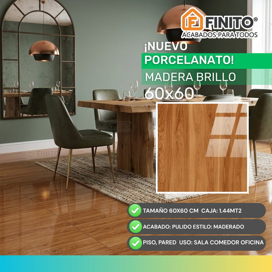 PORCELANATO PULIDO MADERADO MIEL MARRON BEIGE PARA PISO PARED MADERA BRILLO 60X60CM 1.44MT2