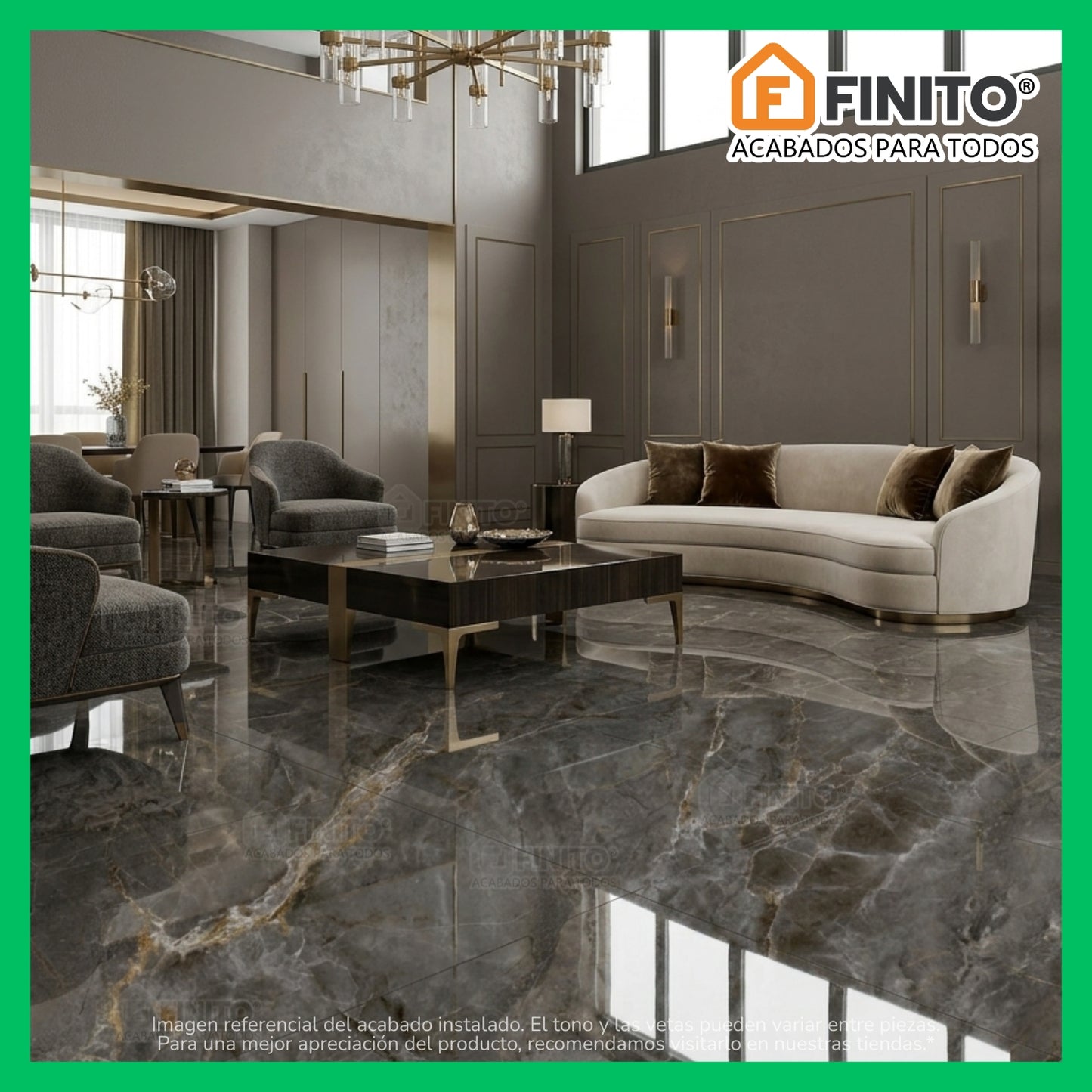 PORCELANATO PULIDO ESTILO MARMOLIZADO PISO PARED GRIS OSCURSO CON VETAS DORADAS Y PLOMO EBANO GRIS DORADO 60×60 CM 1.44MT2
