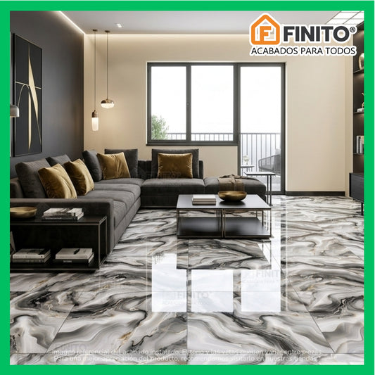 PORCELANATO PULIDO ESTILO MARMOLIZADO PISO PARED PLOMO CON VETAS DORADAS GRISES NEGRO BLANCO ONIX SILVER FLOW 60×60CM 1.44MT2