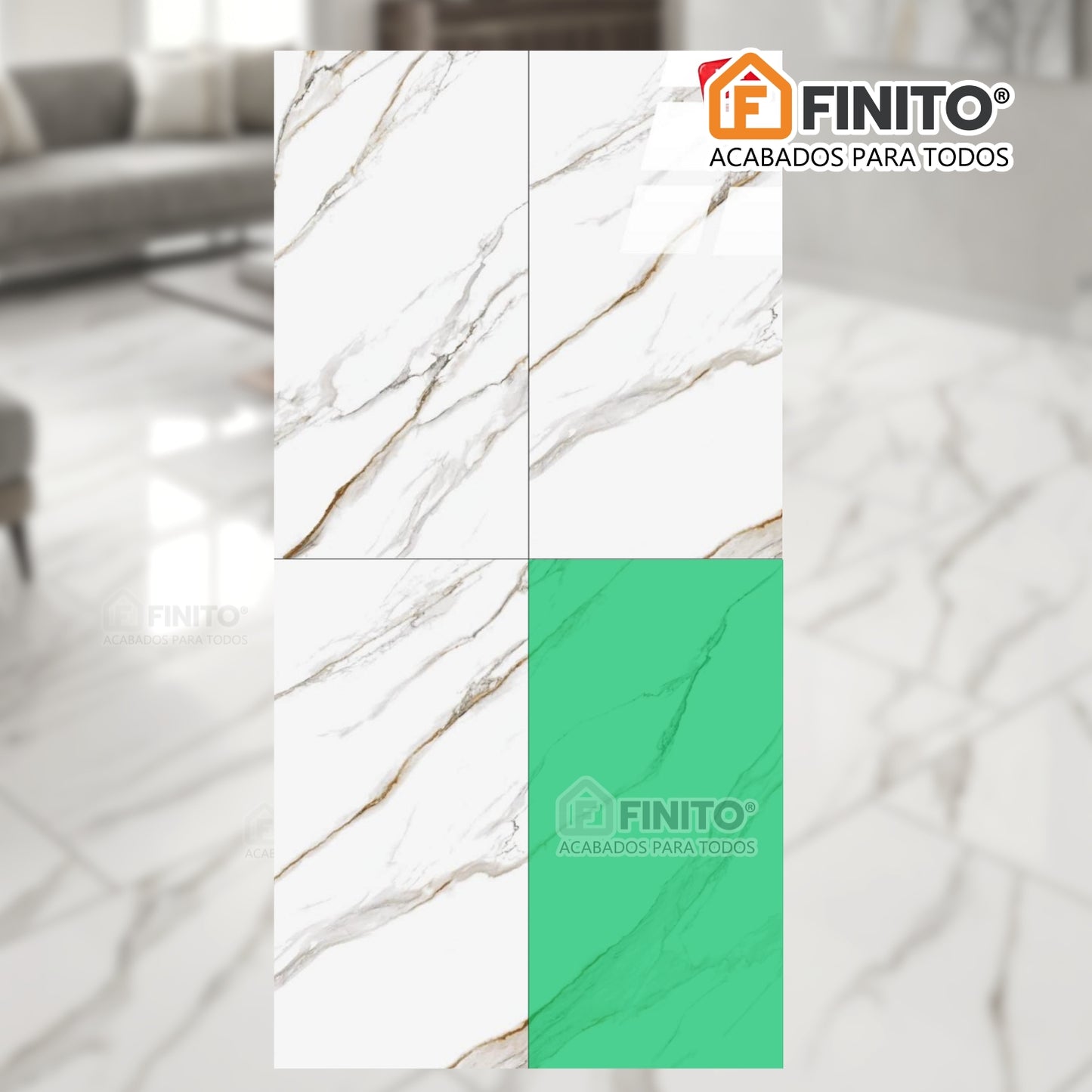 PORCELANATO VITRIFICADO ESTILO MARMOLIZADO BLANCO CON VETAS GRISES Y DORADOS USO PARED PISO MESA AURA CALACATTA 60X120CM 2.16MT2