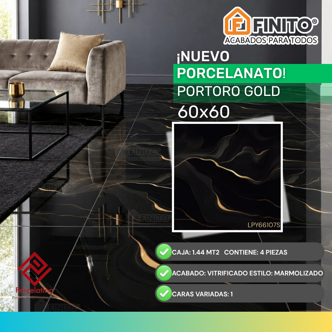 Porcelanato Vitrificado 60x60 1.44MT2 Portoro Gold