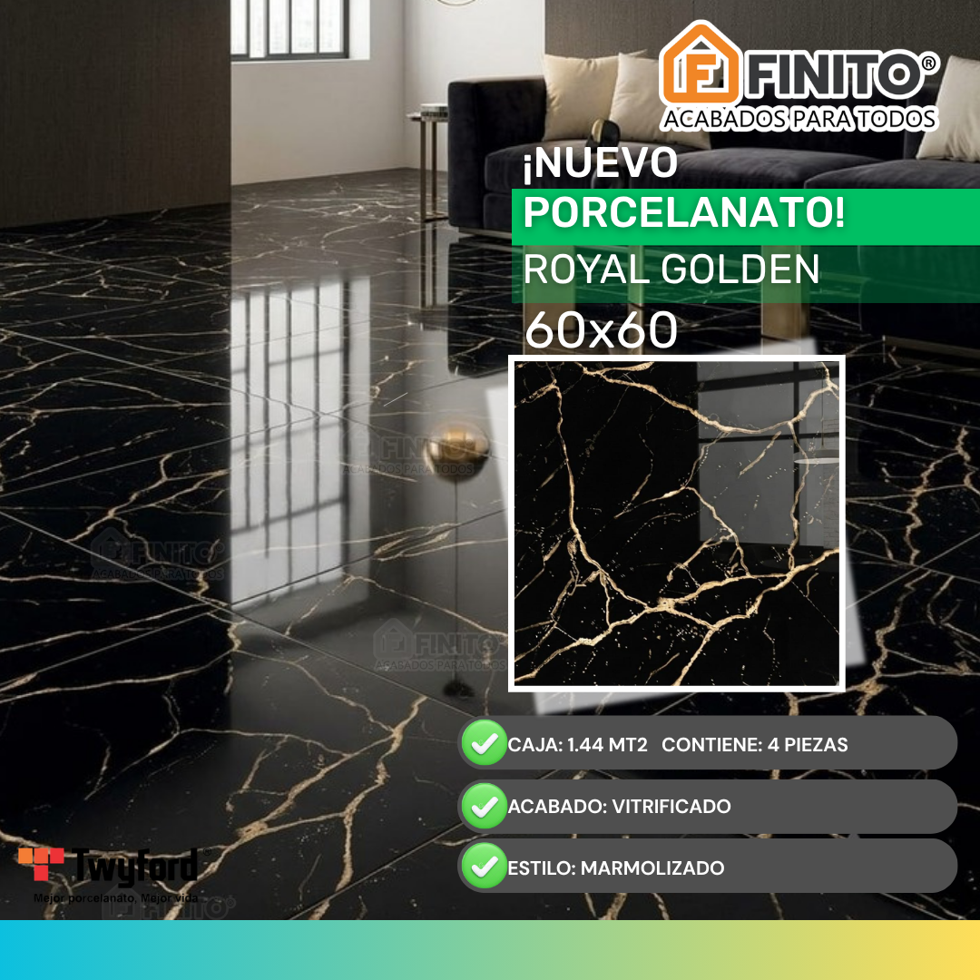 Porcelanato Vitrificado Marmoleado 60x60 1.44Mt2 Royal Golden