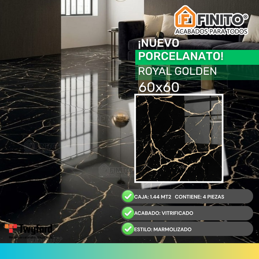 Porcelanato Vitrificado Marmoleado 60x60 1.44Mt2 Royal Golden