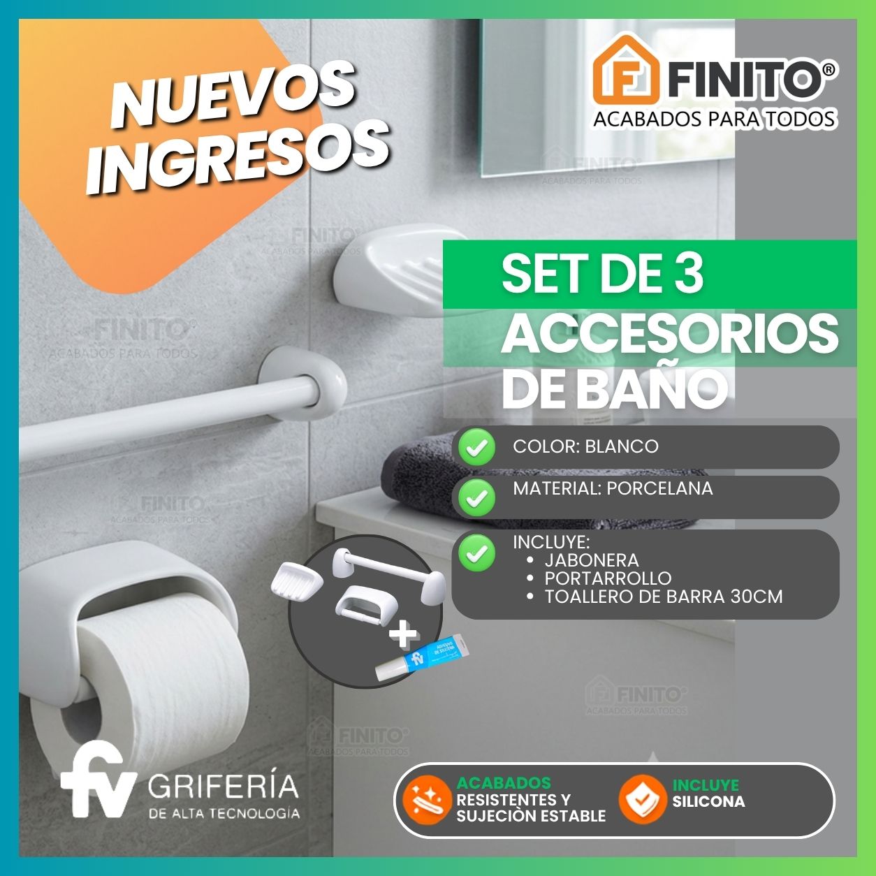 SET 3 ACCESORIOS DE BAÑO BLANCO- FV