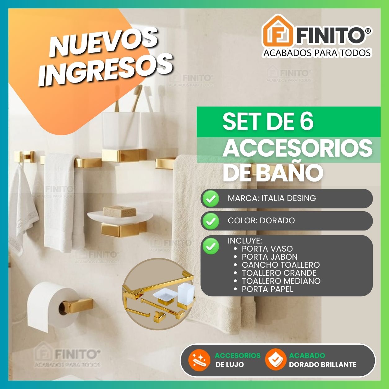 SET 6 ACCESORIOS DE BAÑO-ITALIA DESING