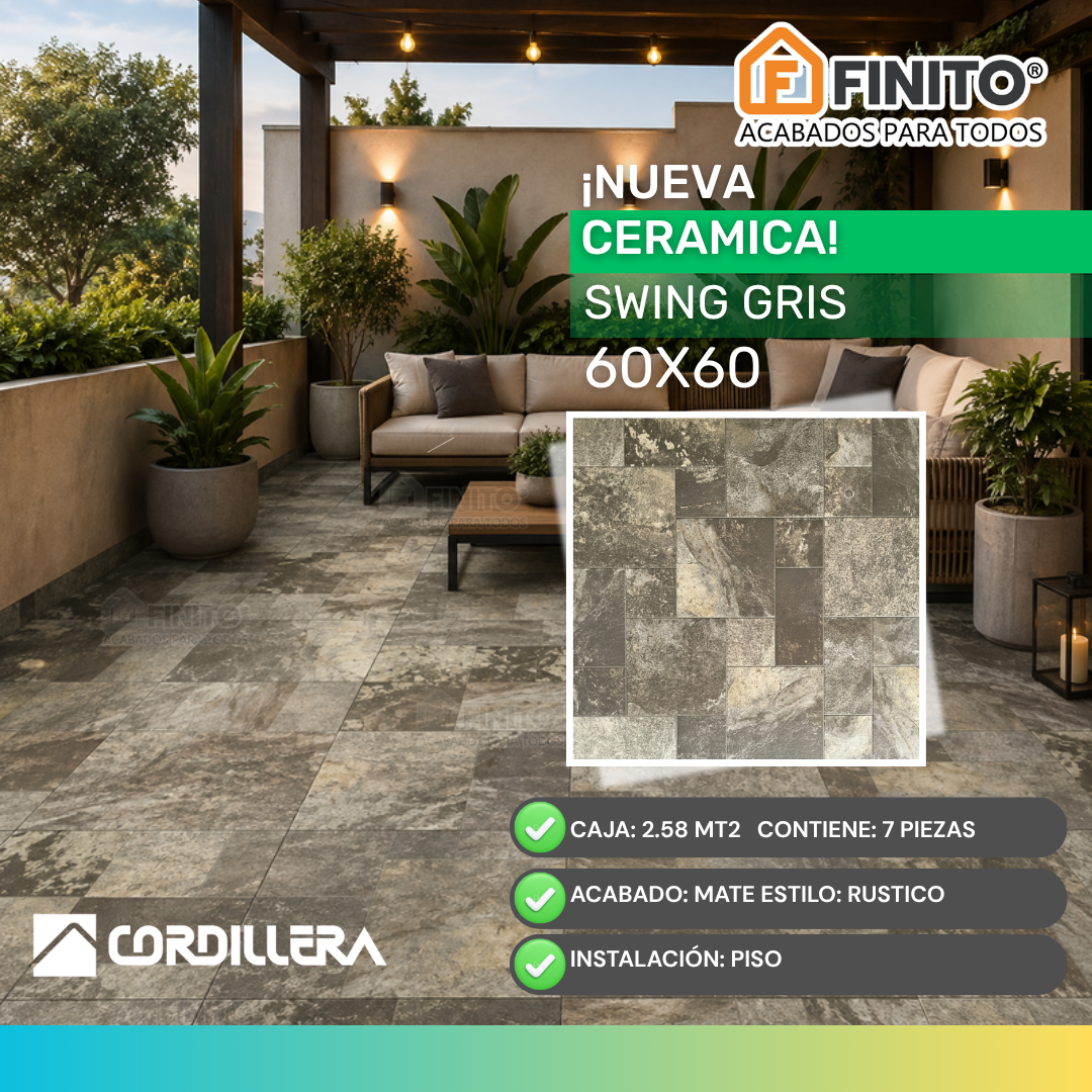 Cerámica Mate Rústico 60x60 2.58Mt2 Swing Gris