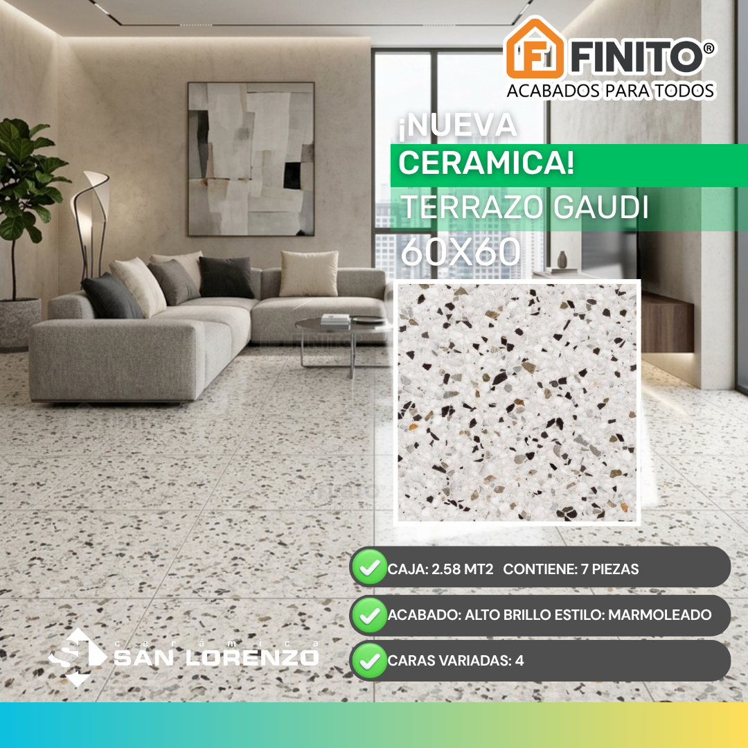 Ceramica Marmoleado Alto Brillo 60x60 2.58Mt2 Terraza Gaudi