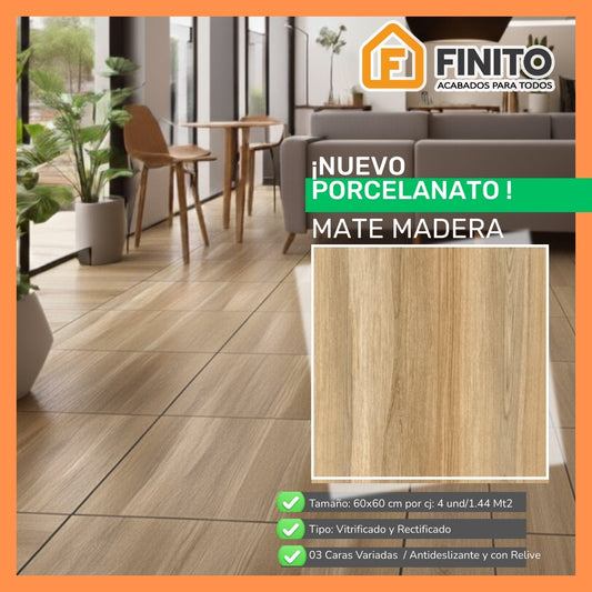 PORCELANATO MATE MADERA #66048 60cmx60cm - 1 CAJA 1.44 MT2 (4 PIEZAS)