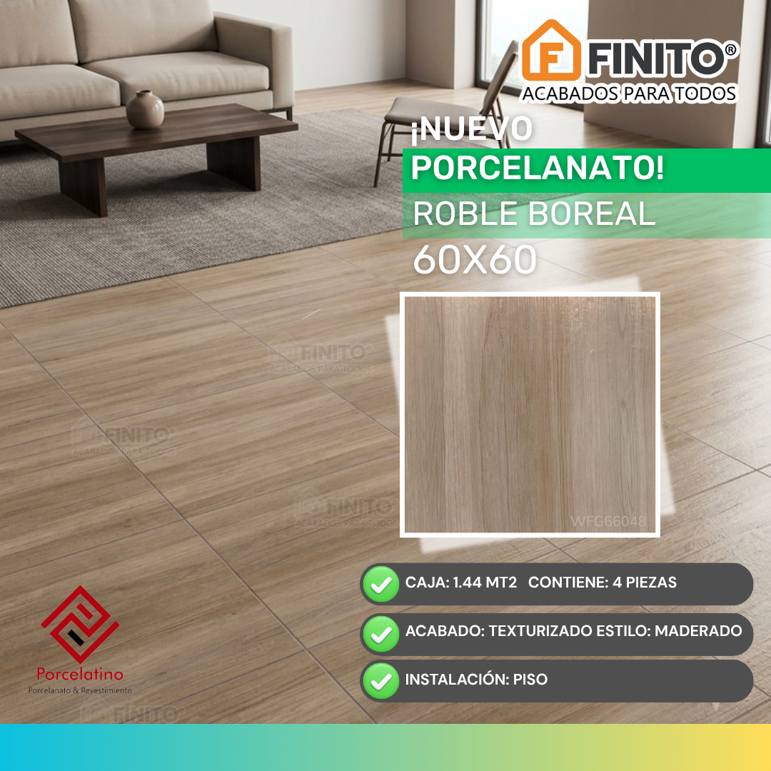 Porcelanato Mate 60x60 1.44Mt2 Estilo Maderado