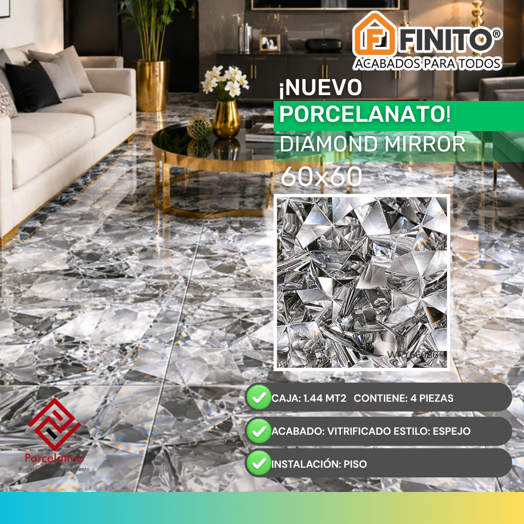Porcelanato Vitrificado 60x60 1.44Mt2 Diamond Mirror